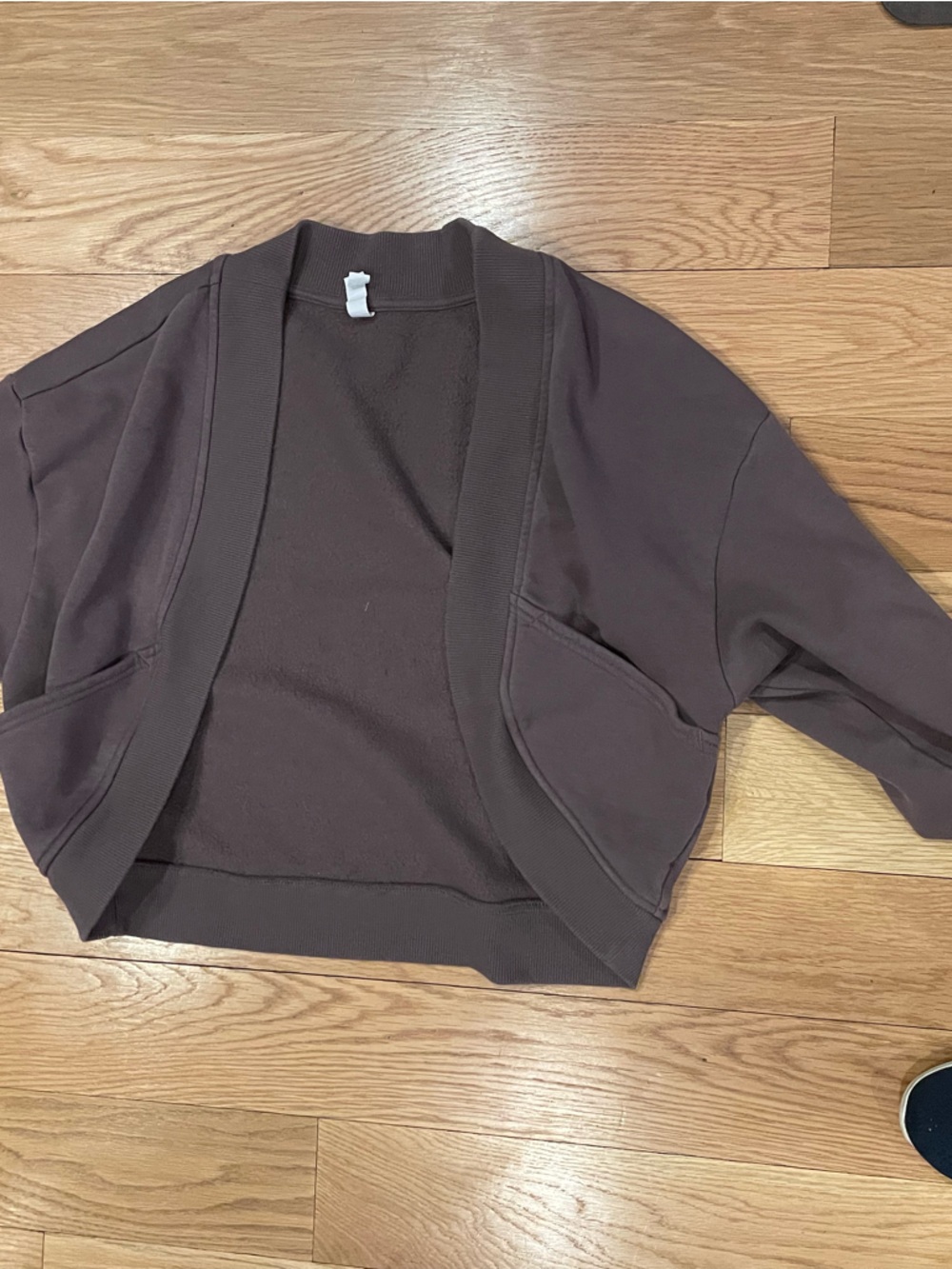 Cropped Open-Front Shrug Cardigan - Black & Plum - Picture 3 of 3